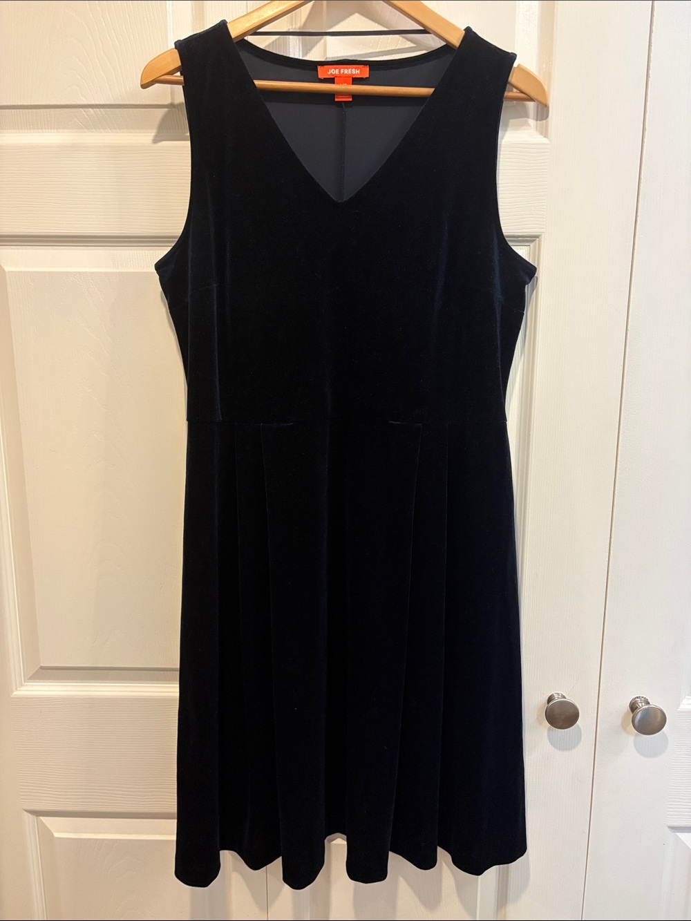 Joe Fresh Navy Blue Velvet V Neck A Line Dress Sleeveless Women's L